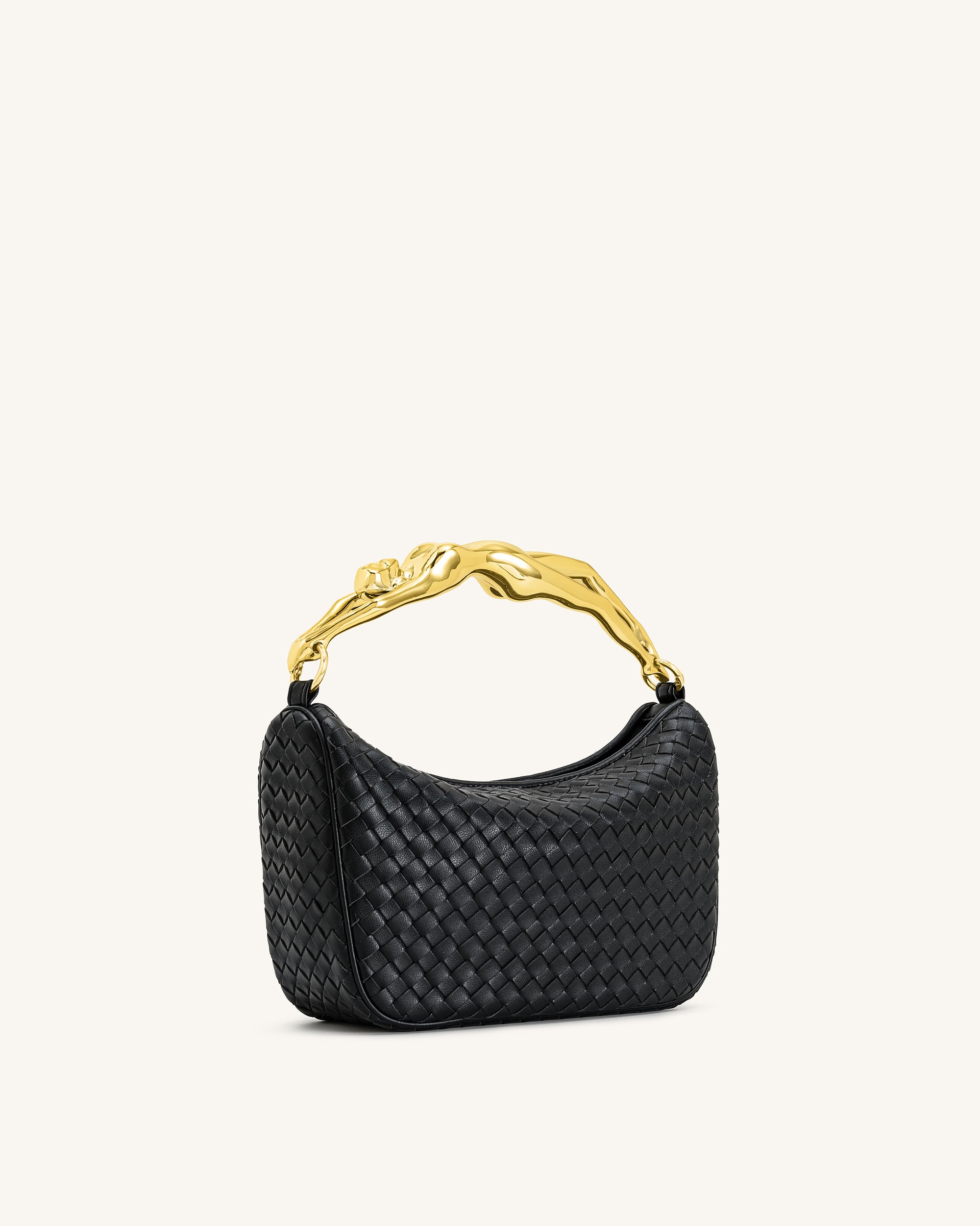 Jenny Woven Human-shaped Handle Handbag - Black