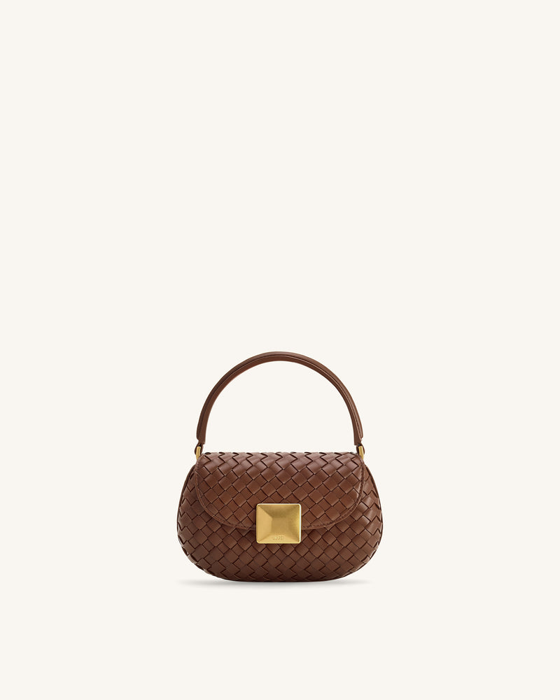 Zuri Hand Woven Round Top Handle Bag - Brown