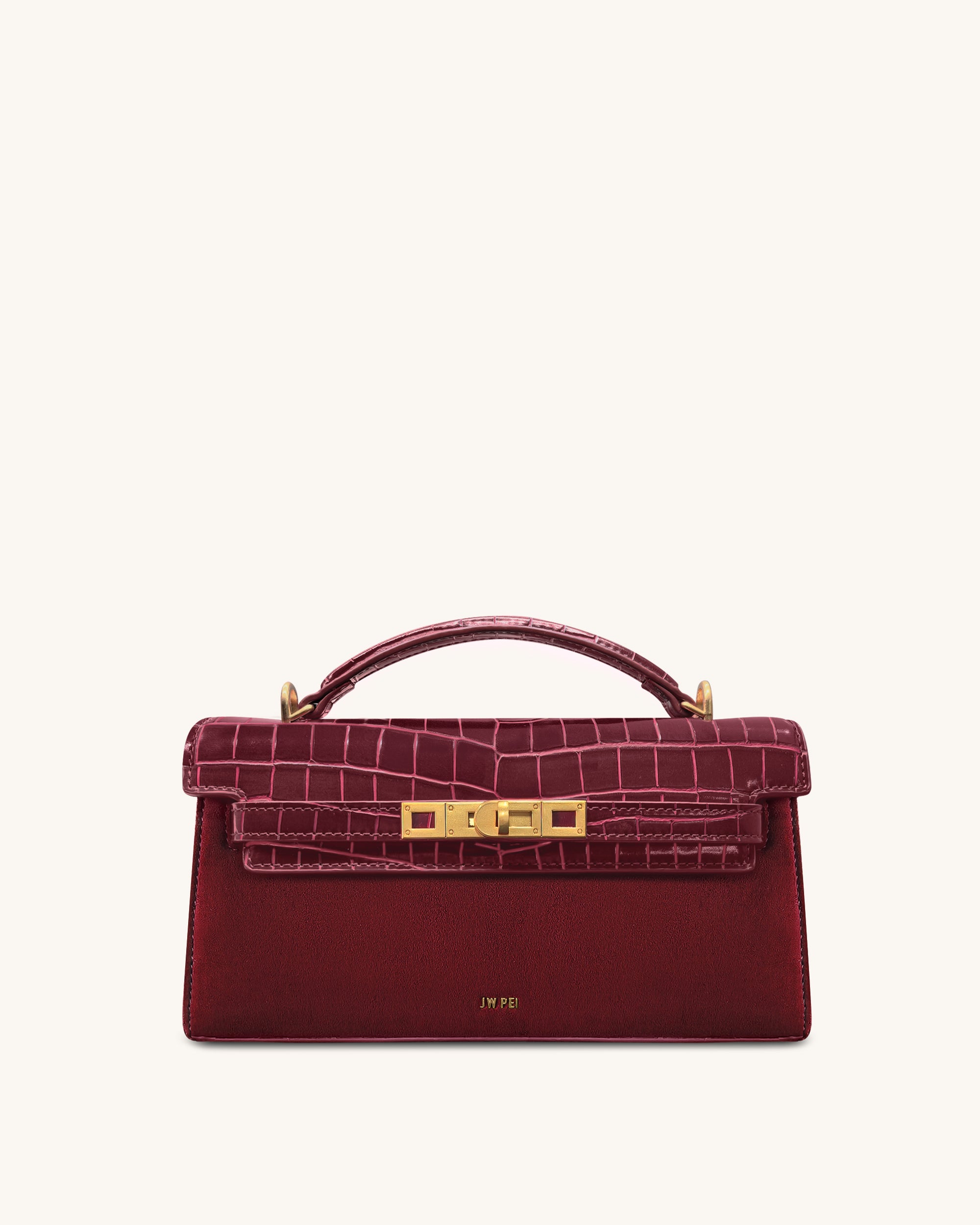 Noor Faux Suede Top Handle Bag - Red