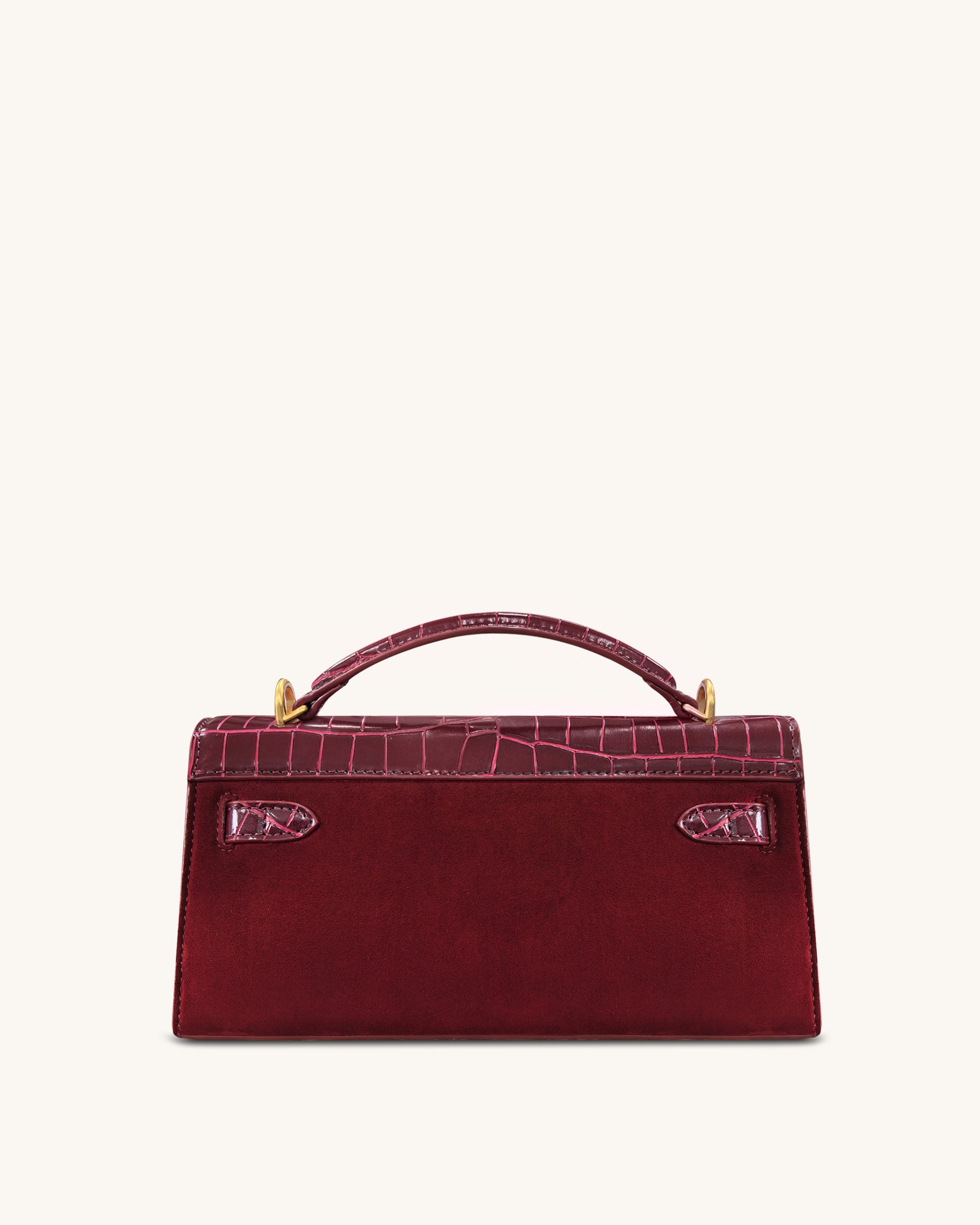 Noor Faux Suede Top Handle Bag - Red