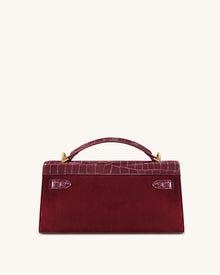 Noor Faux Suede Top Handle Bag - Red