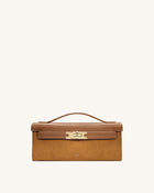 Bria Faux Suede Structured Top Handle Bag - Brown