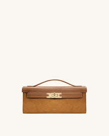 Bria Faux Suede Structured Top Handle Bag - Brown