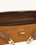 Bria Faux Suede Structured Top Handle Bag - Brown