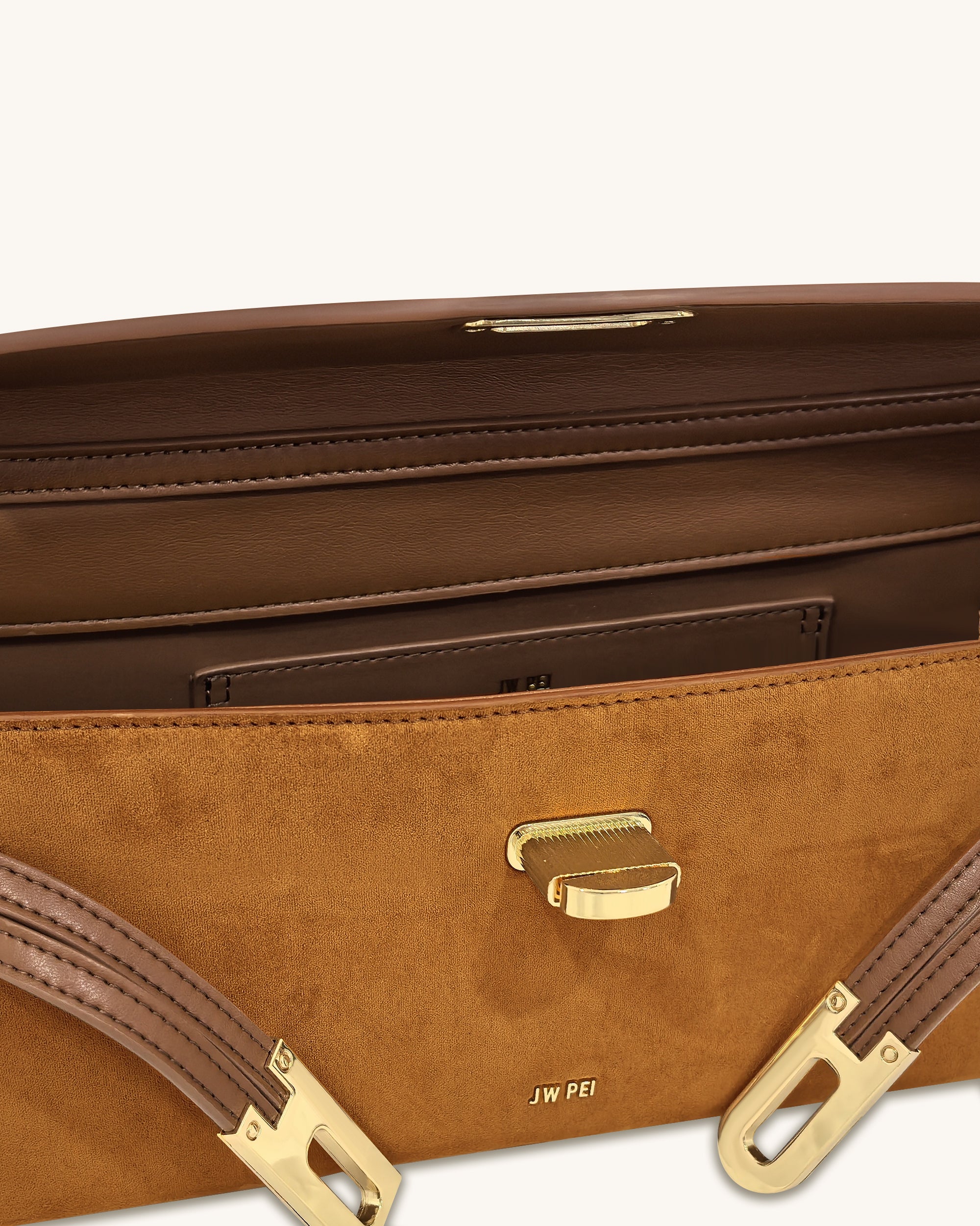 Bria Faux Suede Structured Top Handle Bag - Brown