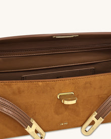 Bria Faux Suede Structured Top Handle Bag - Brown