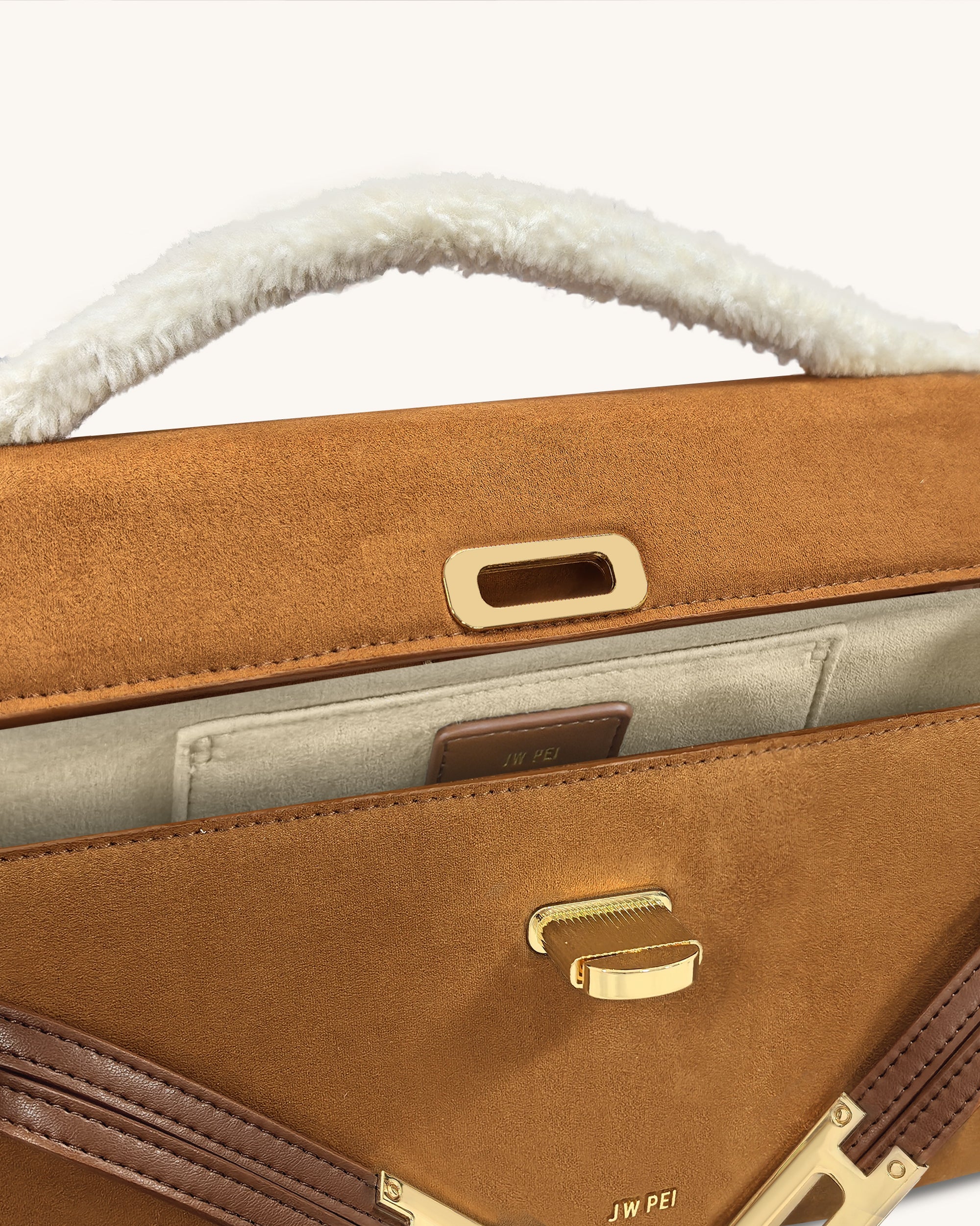 Bria Faux Suede Structured Top Handle Bag - Yellow Brown