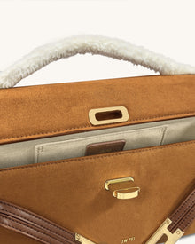 Bria Faux Suede Structured Top Handle Bag - Yellow Brown