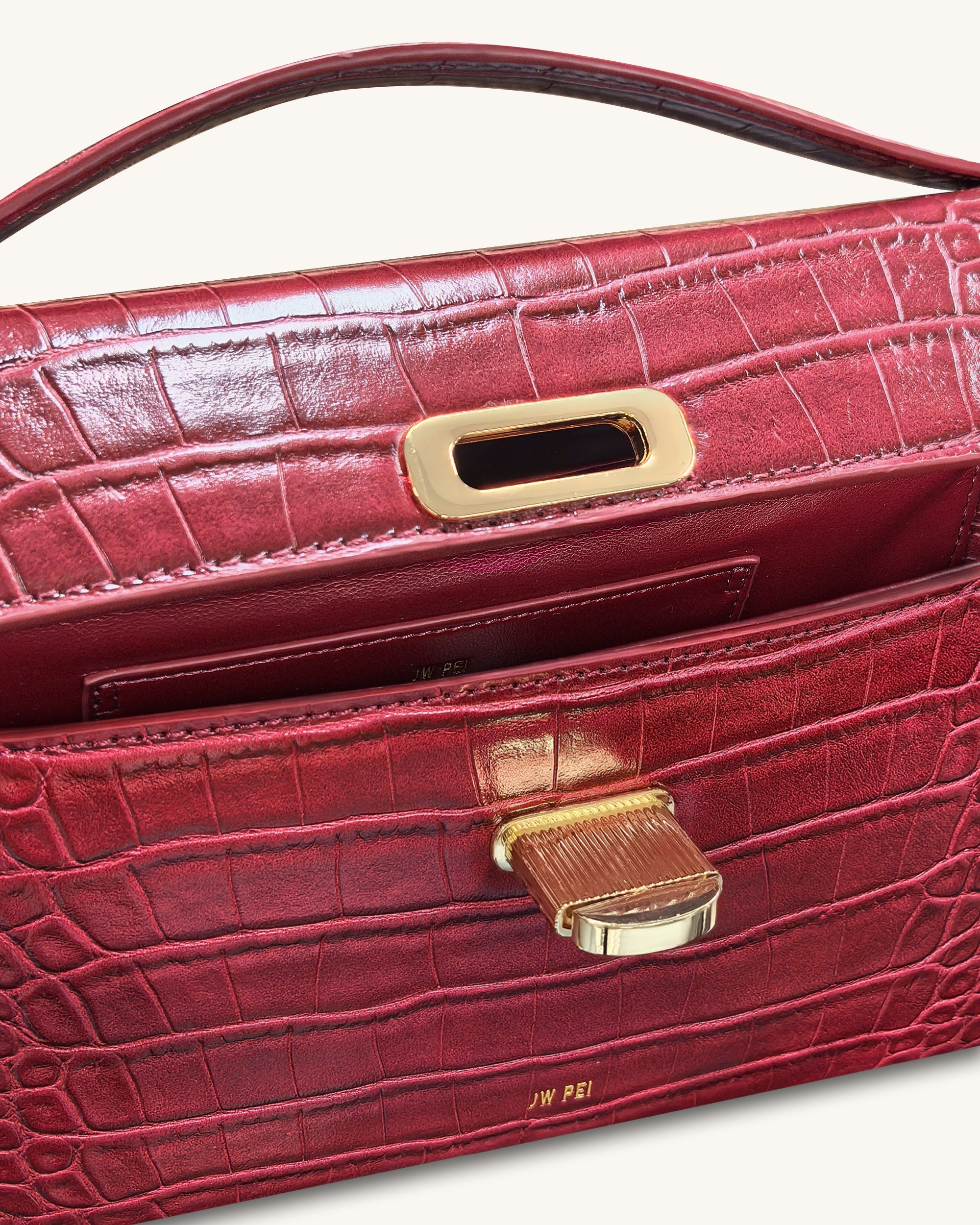 Bria Structured Top Handle Bag - Burgundy Croc