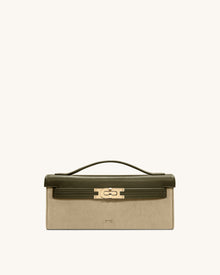 Bria Faux Suede Structured Top Handle Bag - Dark Olive