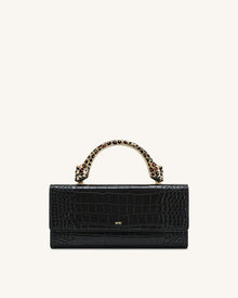 Maya Leopard-Shaped Hardware Handle Top Handle Bag - Black Croc