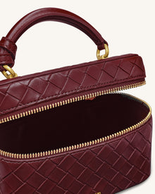 Cleo Woven Texture Box Shape Top Handle Bag - Claret