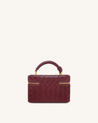 Cleo Woven Texture Box Shape Top Handle Bag - Claret