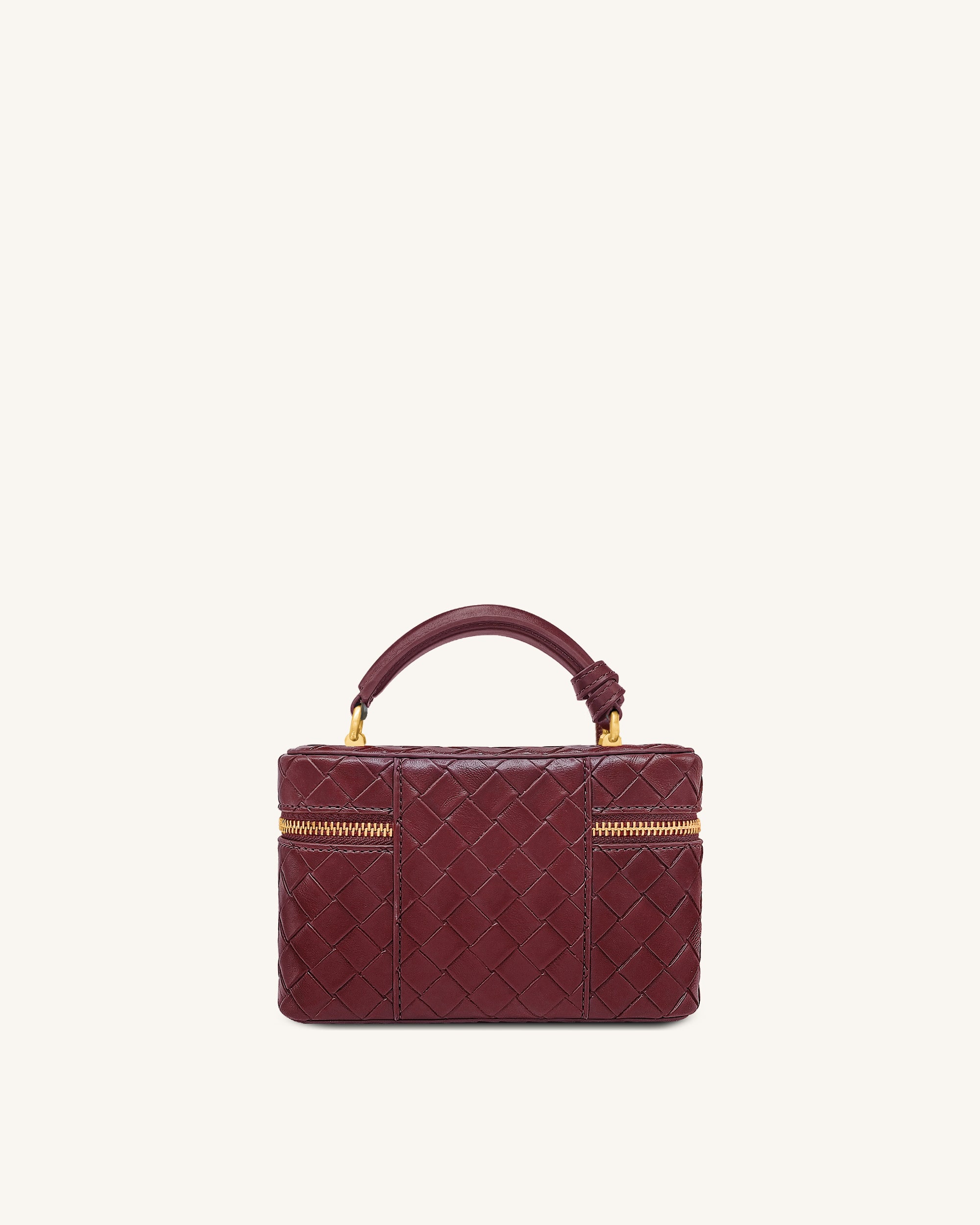 Cleo Woven Texture Box Shape Top Handle Bag - Claret