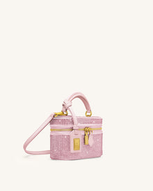 Cleo Artificial Crystal Box Shape Top Handle Bag - Pink