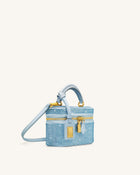 Cleo Artificial Crystal Box Shape Top Handle Bag - Blue