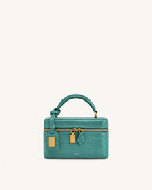 Cleo Box Shape Top Handle Bag - Green Croc