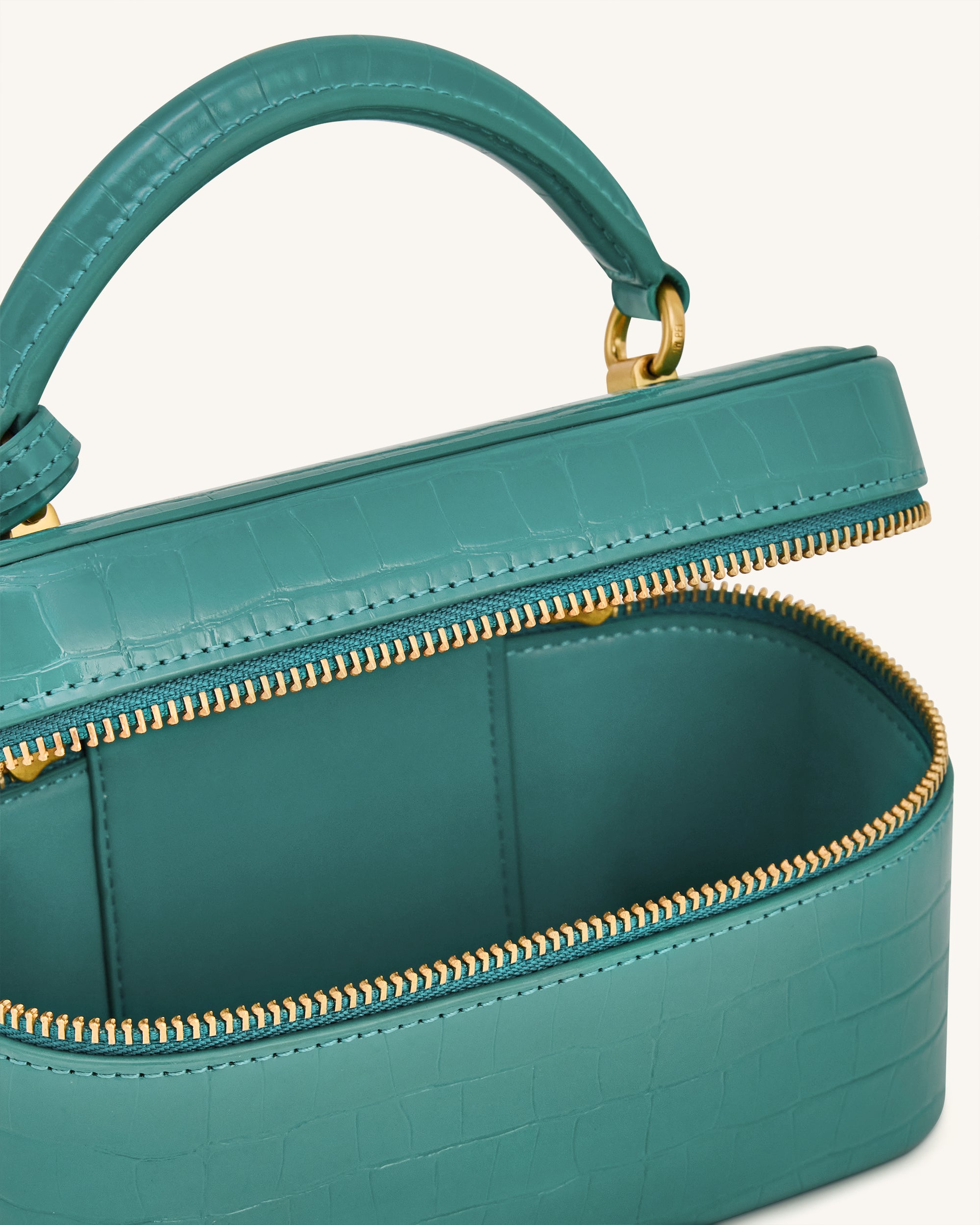 Cleo Box Shape Top Handle Bag - Green Croc