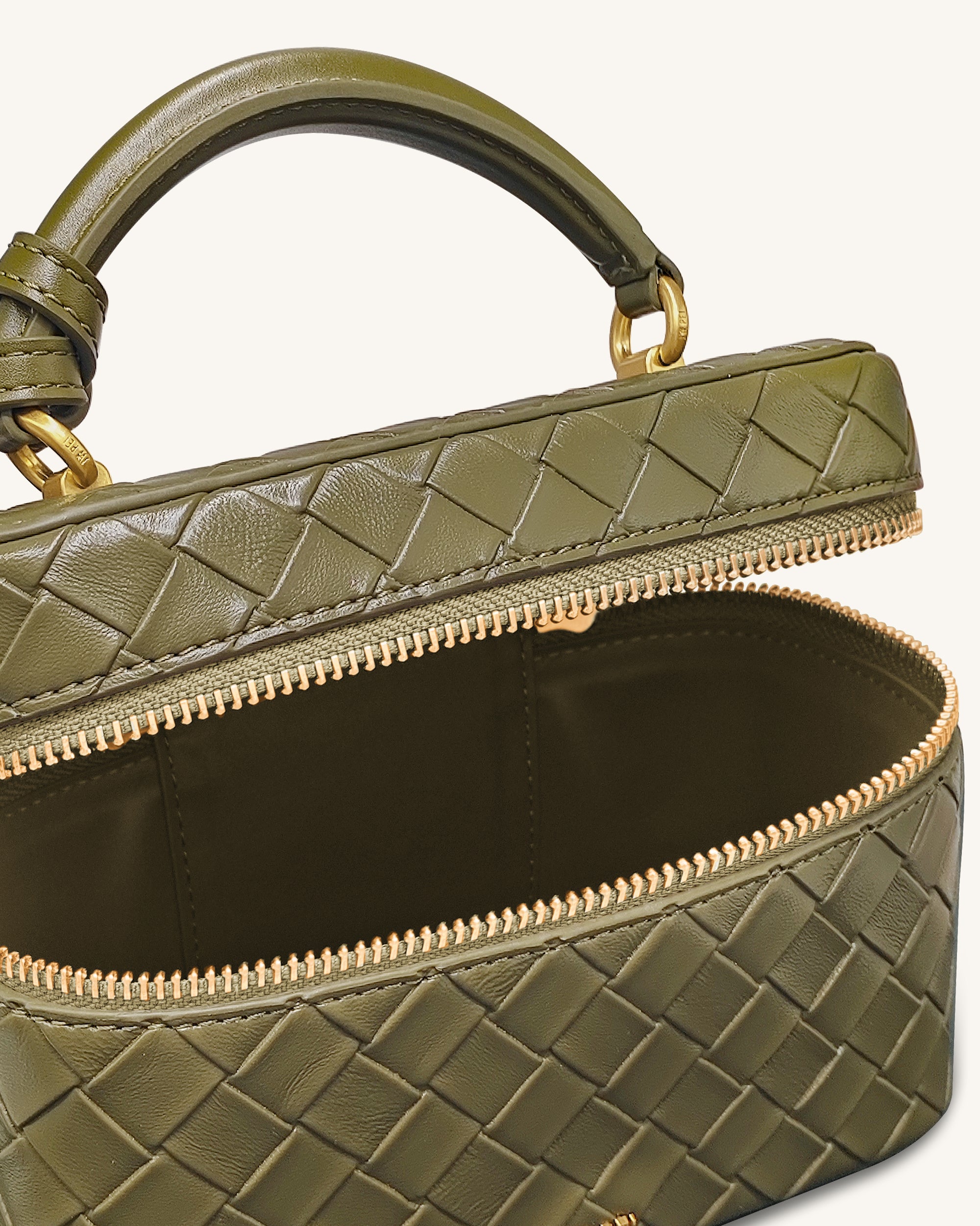 Cleo Woven Texture Box Shape Top Handle Bag - Olive Green