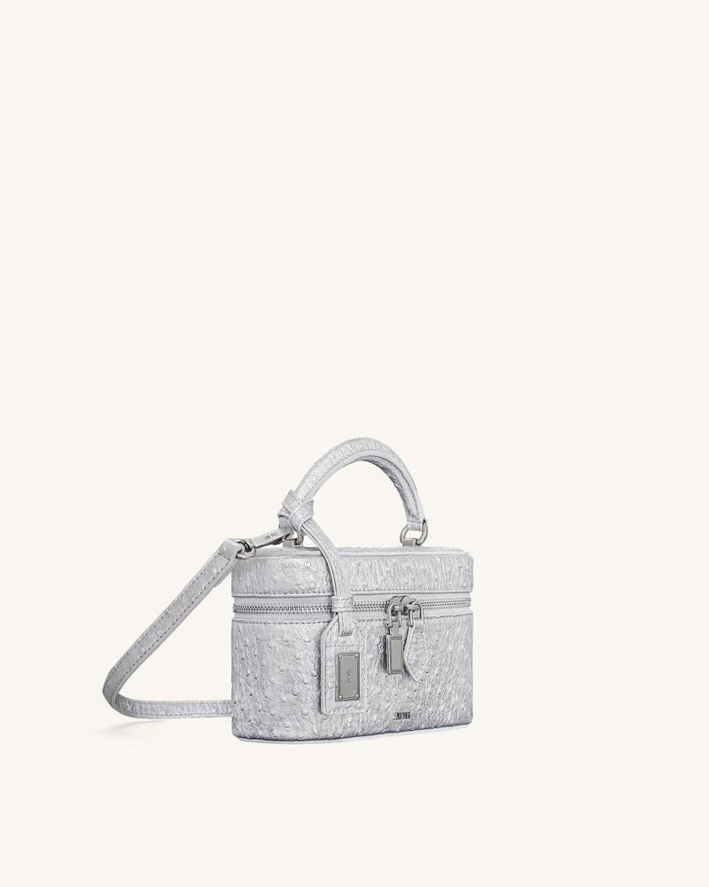 Cleo Faux Ostrich Texture Box Shape Top Handle Bag - Silver