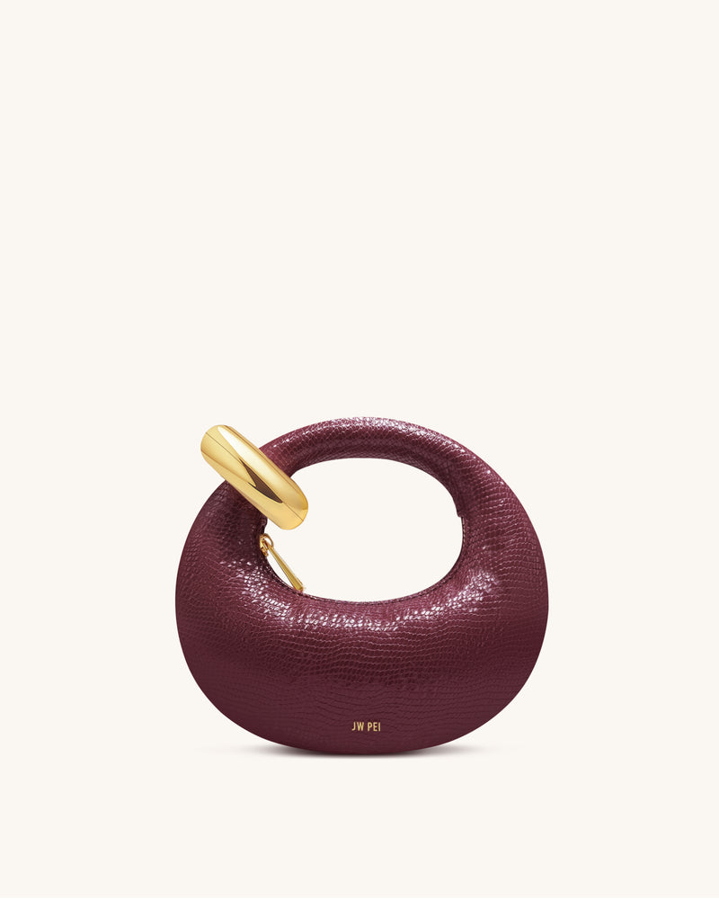 Abacus Faux Snake-Effect Mini Top Handle Bag - Burgundy