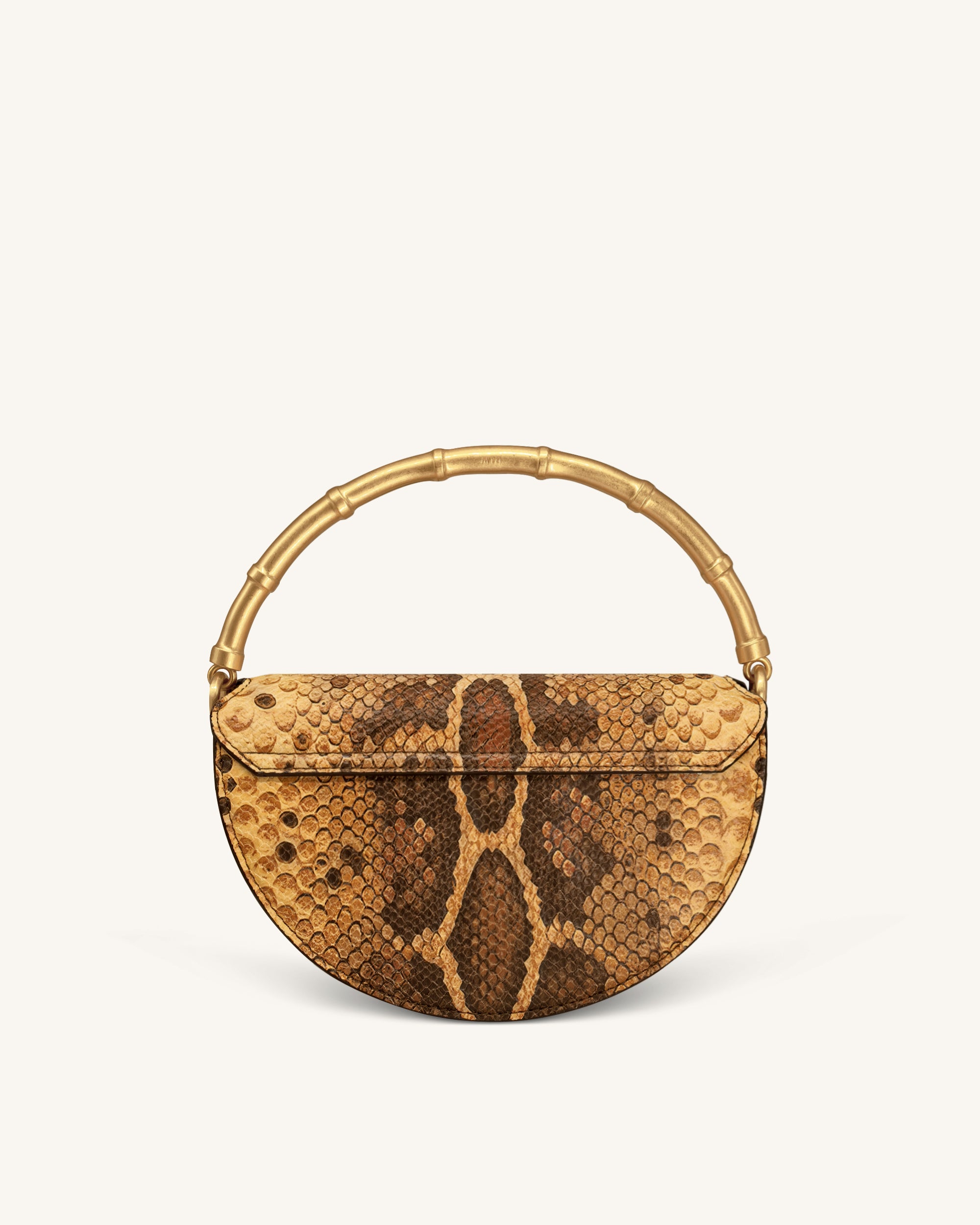 Sylvie Snake Print Half-Moon Top Handle Bag - Yellowish Brown