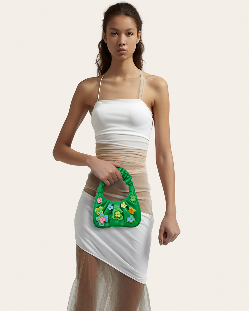 Gabbi Floral Medium Ruched Hobo Handbag - Green