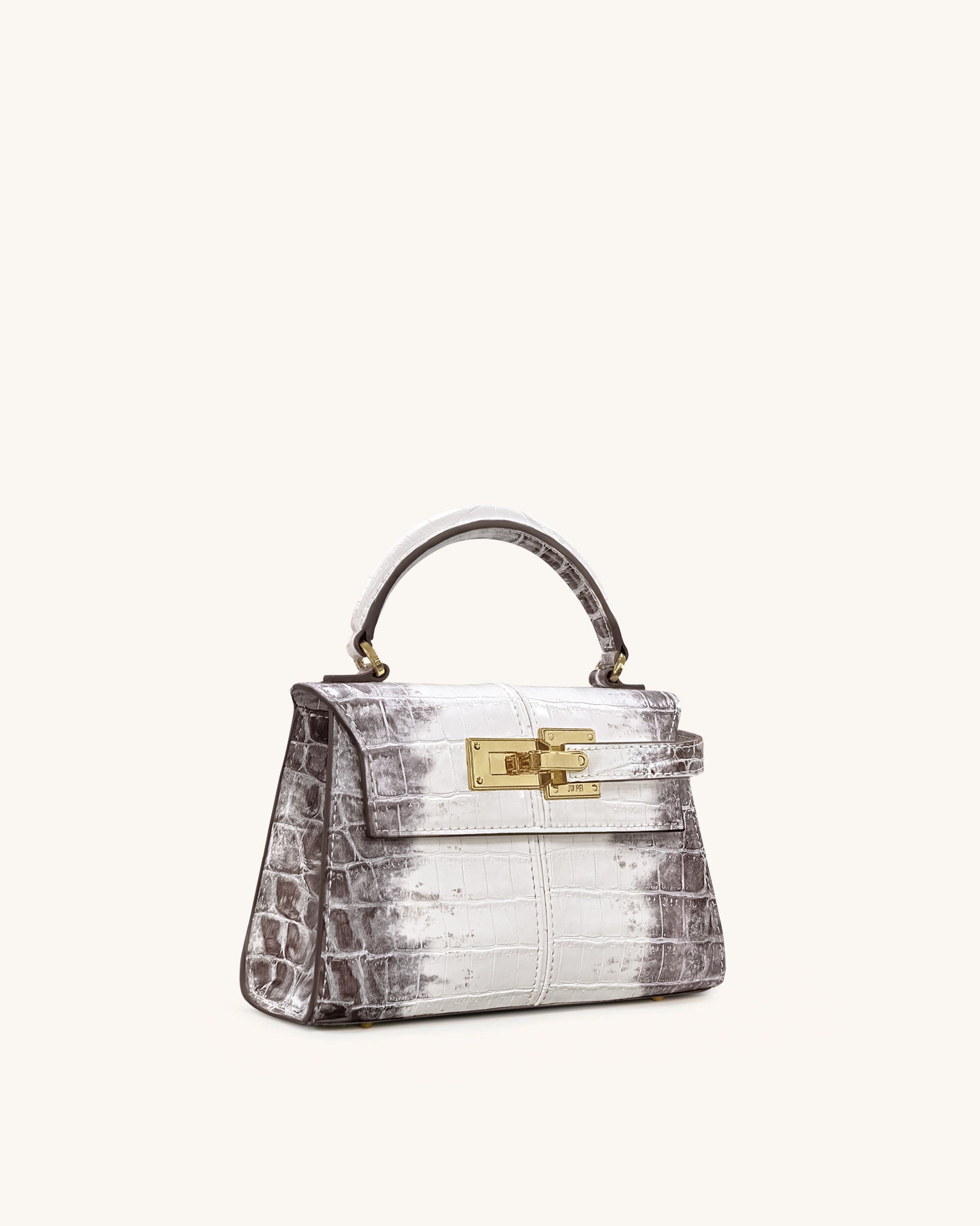 Elise Top Handle Bag - White Croc
