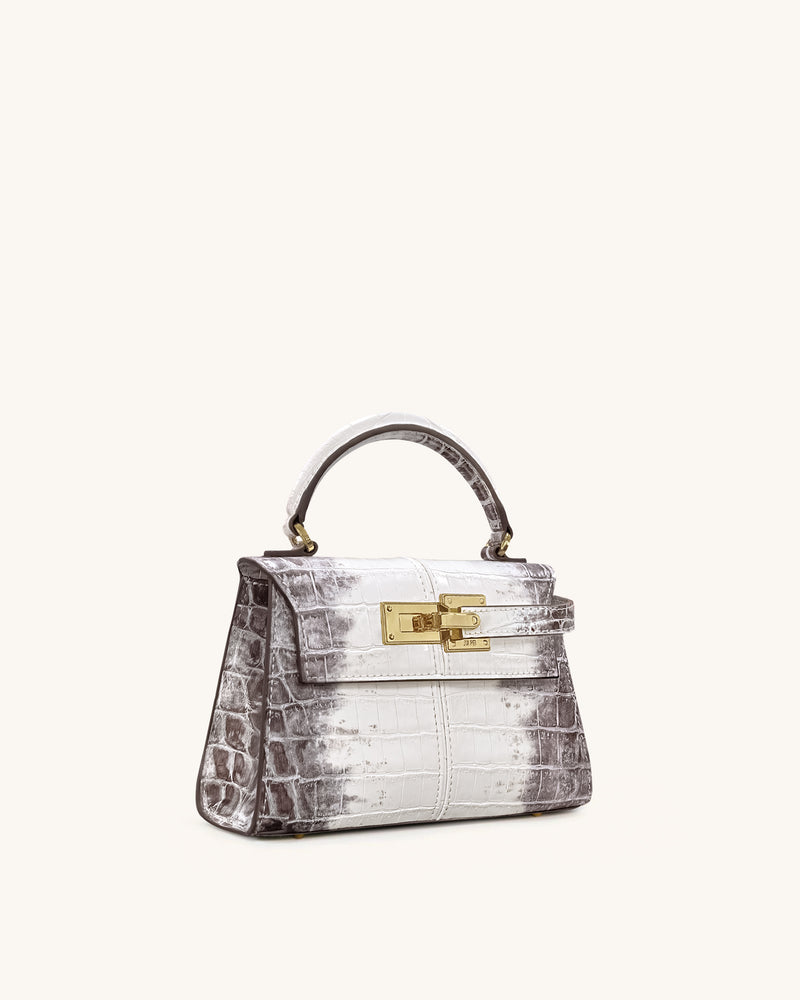Elise Top Handle Bag - White Croc