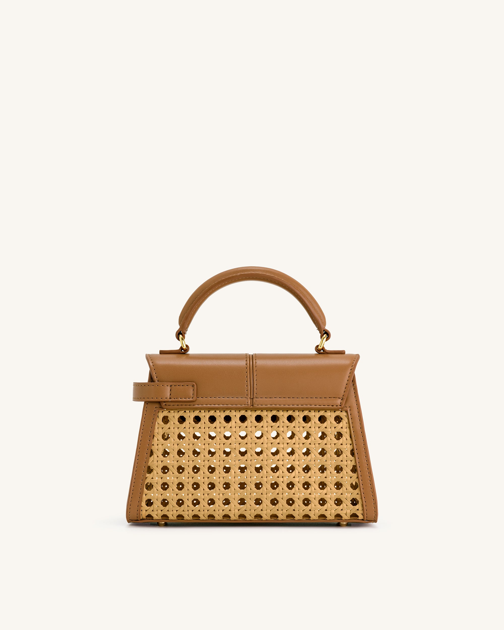 Elise Faux Bamboo Woven Top Handle Bag - Brown