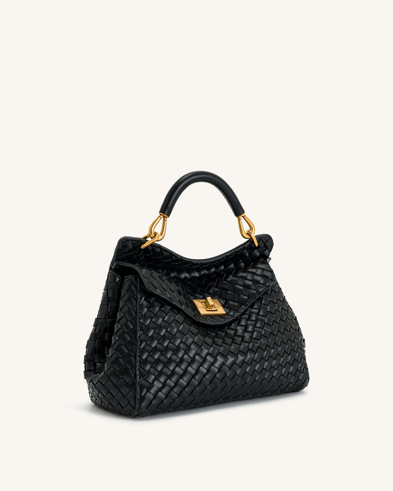 Lucia Classic Top Handle Woven Bag - Black