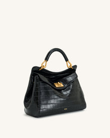 Lucia Classic Top Handbag - Black Croc