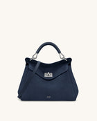 Lucia Classic Faux Suede Top Handle Bag - Navy Blue