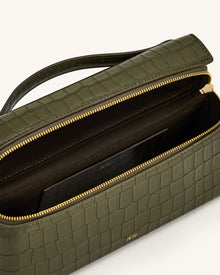 Thea Croc-Embossed Top Handle Bag - Olive Green