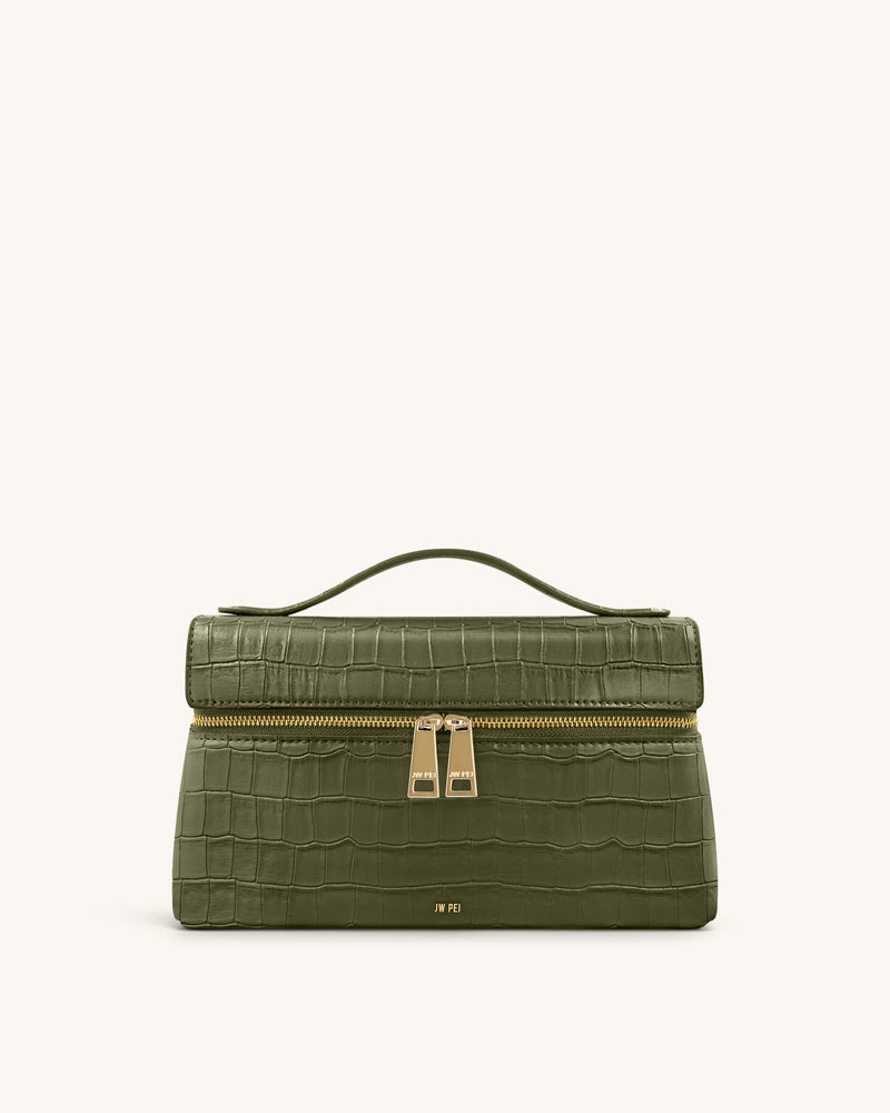 Thea Croc-Embossed Top Handle Bag - Olive Green