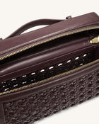 Thea Large Woven Top Handle Bag - Dark Red