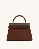 Elise Large Faux Suede Top Handle Bag - Mocha Brown