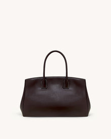 Ziva Metal Lock Decoration Tote Bag - Dark Brown