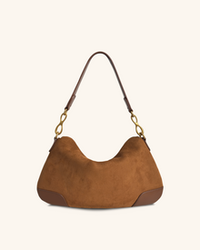 Jayla Faux Suede Metal Pendant Embellished Shoulder Bag - Brown