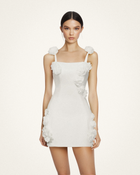 Elaina White Rosette Applique Mini Dress - White