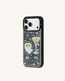 Pearl Martini Embellished Phone Case - Black