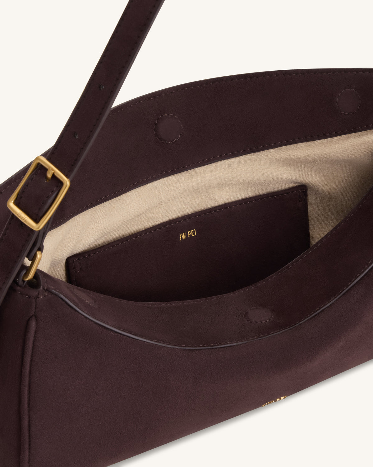 Elowen Faux Suede East-West Shoulder Bag - Dark Brown