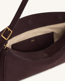 Elowen Faux Suede East-West Shoulder Bag - Dark Brown