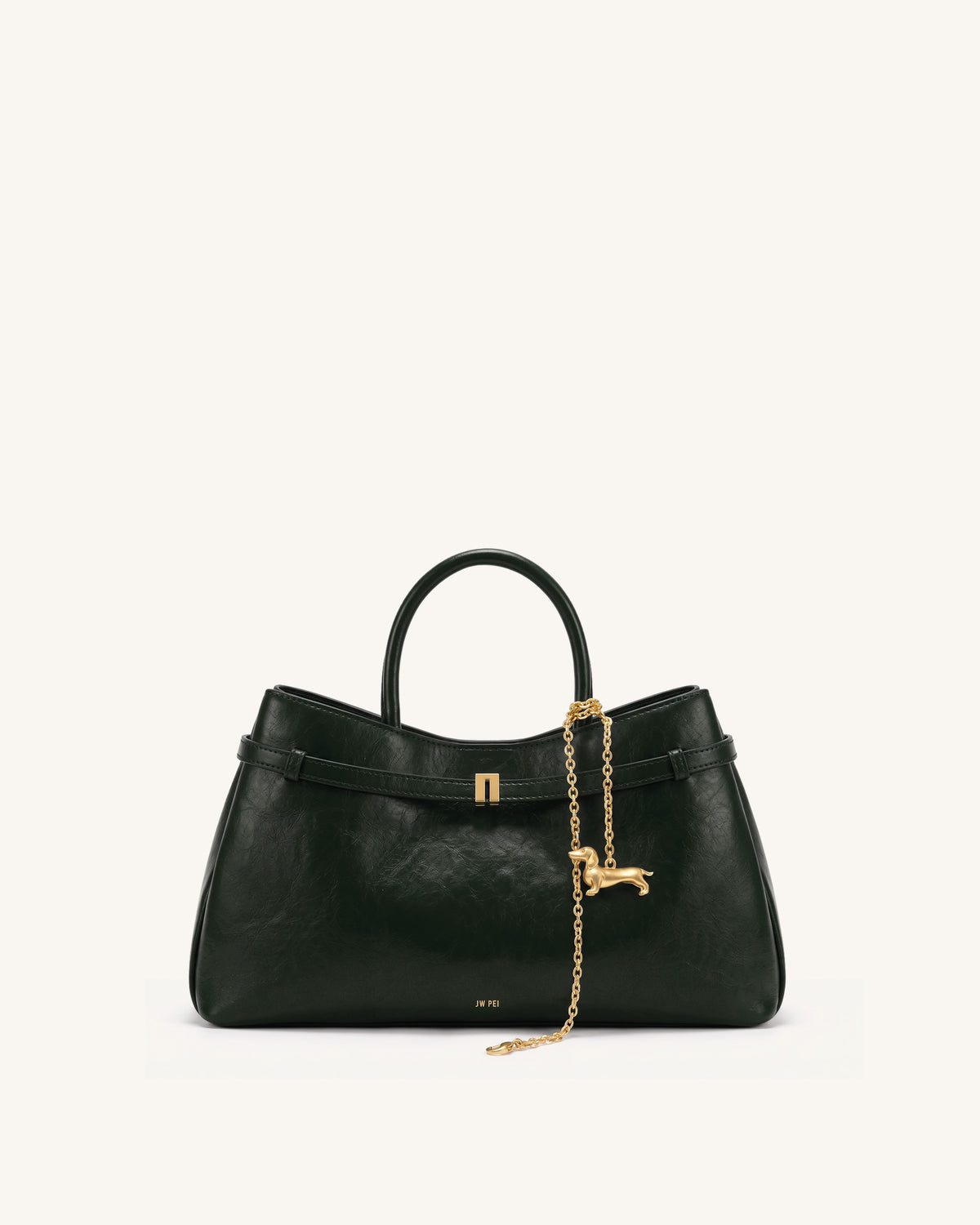 Maeve Dachshund Charm Satchel Tote Bag - Dark Green