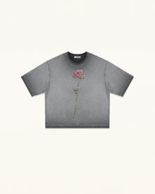 The Enchanted Rhinestone Rose Tee - Washed Gray