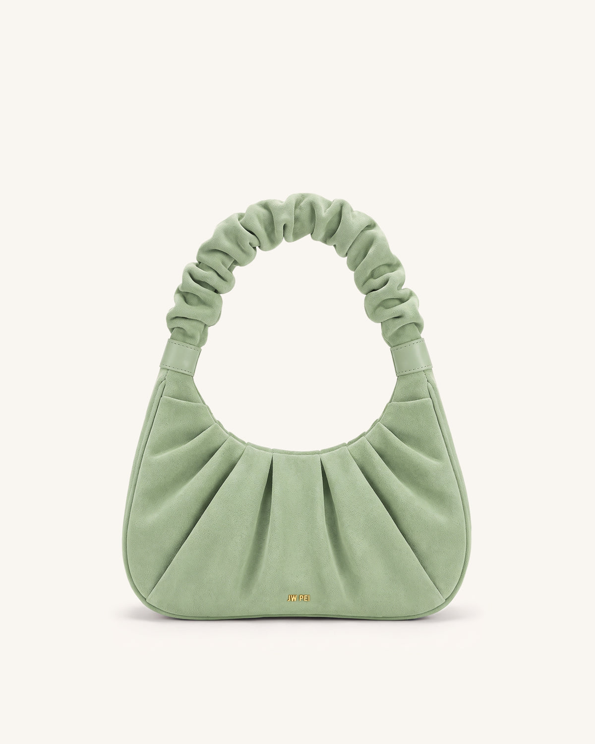Gabbi Faux Suede Ruched Hobo Handbag - Light Green