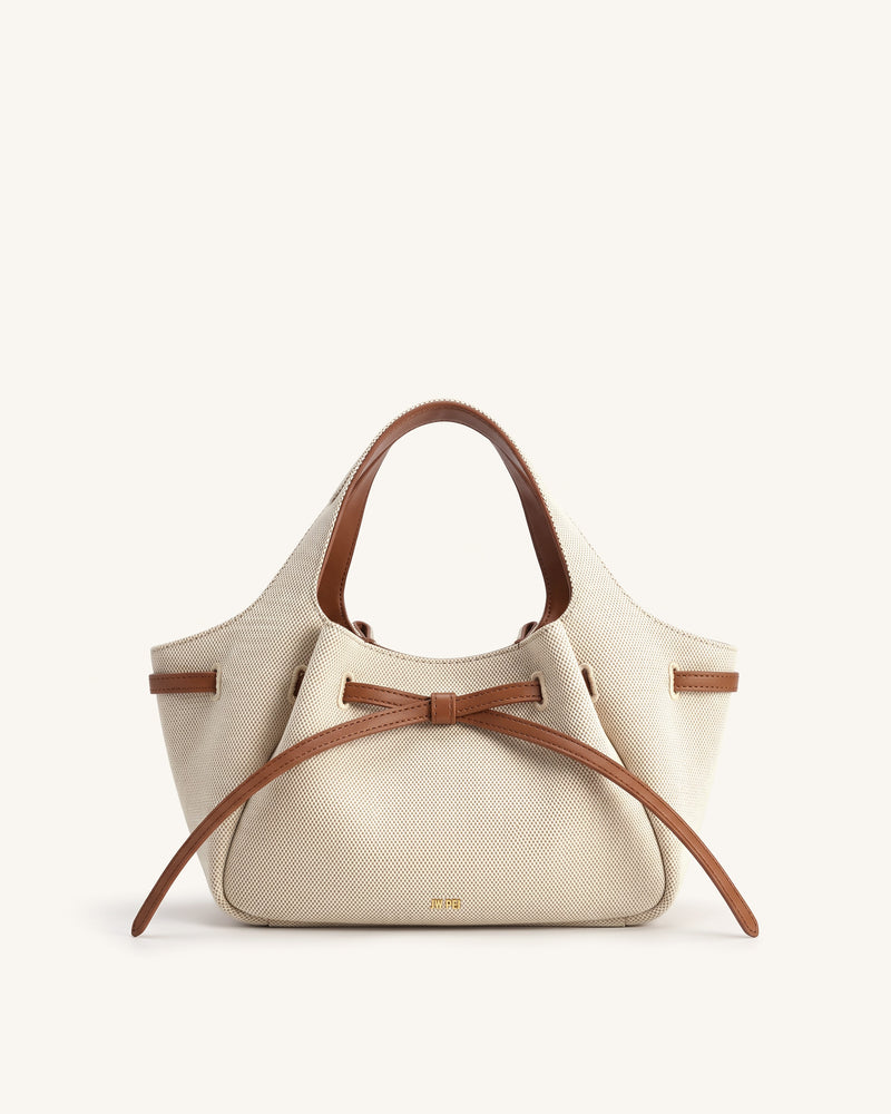 Mabel Soft Bow Tote Bag - Brown Canvas