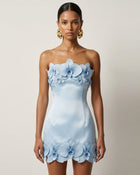Orchid Trim Strapless Mini Dress - Blue