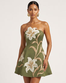 Lily Floral Print Strapless A-Line Mini Dress - Green