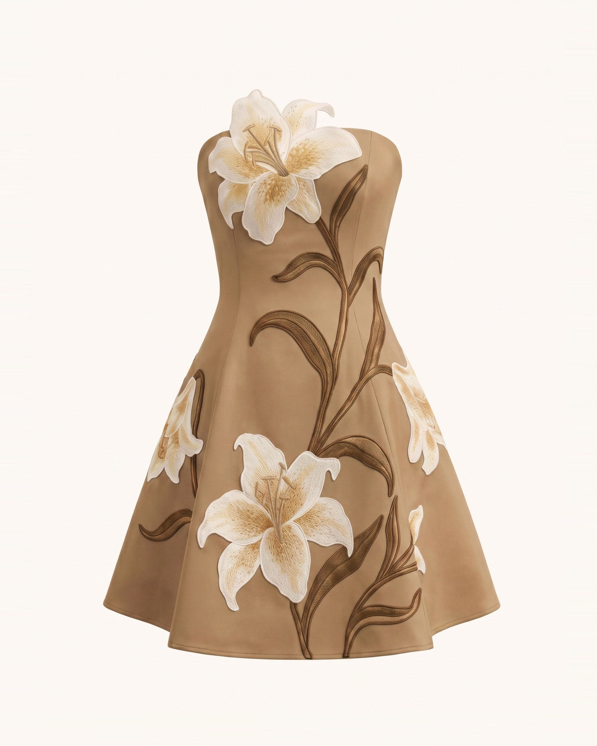 Lily Floral Print Strapless A-Line Mini Dress - Mocha Brown